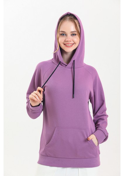 Pembe Kapüşonlu Kanguru Cepli Basic Sweatshirt