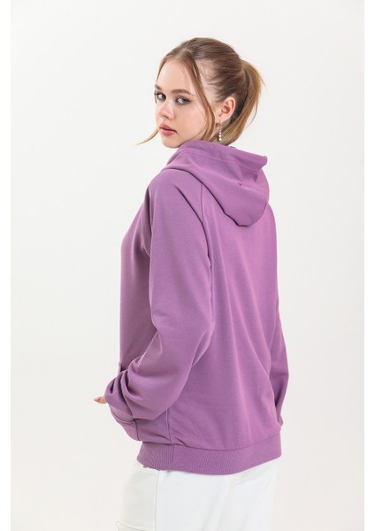 Pembe Kapüşonlu Kanguru Cepli Basic Sweatshirt