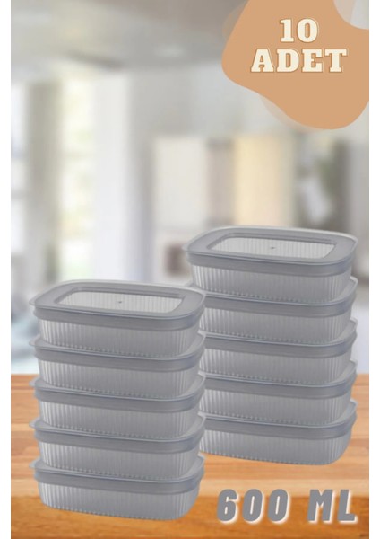 10'lu Kapaklı Mini Saklama Kabı - Kahvaltılık- Buzdolabı - Yemek Kabı 600ML