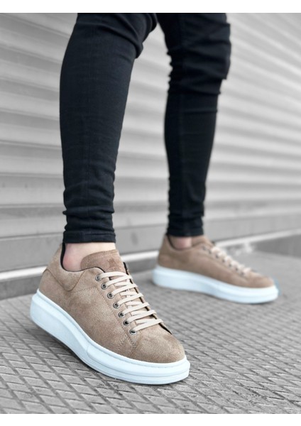 BA0547 Boa Kalın Yüksek Taban Krem Süet Bağcıklı Spor Erkek Ayakkabı fiyatları