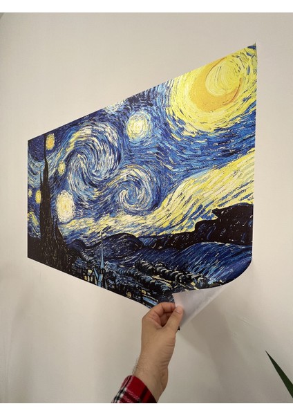 Akıllı Kağıt Çerçeve Görünümlü Tutunma Özellikli Van Gogh Yıldızlı Gece Tablosu 165 - 70 cm