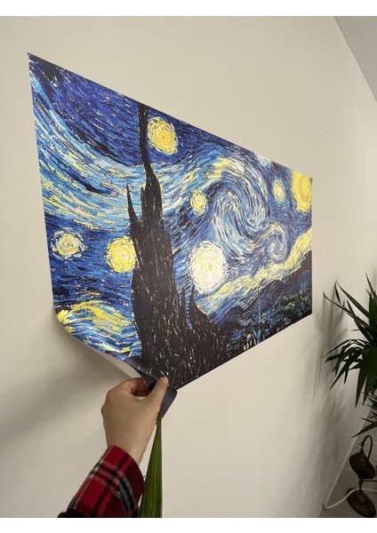 Akıllı Kağıt Çerçeve Görünümlü Tutunma Özellikli Van Gogh Yıldızlı Gece Tablosu 165 - 70 cm