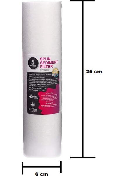 Su Arıtma Cihazı Filtresi 10inc=25,4cm 5 Mikron Sediment Spun Filtre Açık Kasalı Cihazlar İçin 1. Aşama Filtresi