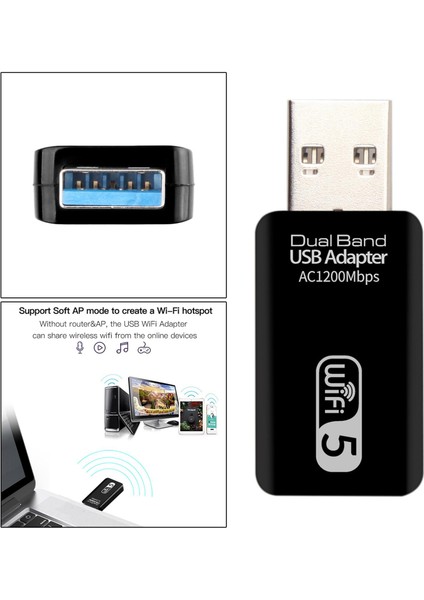 Dizüstü Bilgisayar İçin 1200 Mbps 2.4-5.8Ghz USB Çift Bant Kablosuz Adaptör Wifi (Yurt Dışından) indirimleri