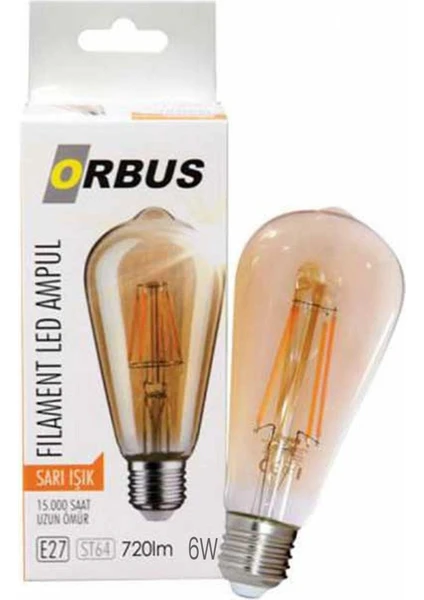 ST64 6W Filament Bulb Amber E27 540LM RA80 220 - 240V/50Hz Ampul - 2200K Sarı Işık