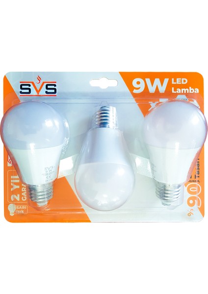 A60 9W E27 3'lü Blister Ampul - 3000K Sarı Işık