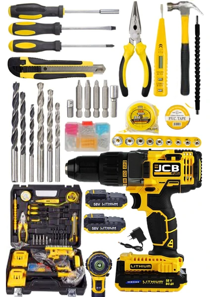 Projcb Plus American Hammer 58 V 8 Ah Darbeli Samsung Çift Akülü Seri Vidalama Matkap + 100 Pcs Combo Set