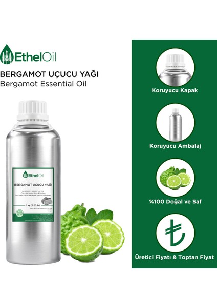 Bergamot Uçucu Yağı - Etheloil - 1 kg - %100 Saf ve Doğal Uçucu Yağ - Üretici Firma, Yüksek Kalite - Bergamot Essential Oil - Citrus Bergamia Risso & Poit. fiyatları