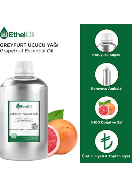 Greyfurt Uçucu Yağı - Etheloil - 5 kg - %100 Saf ve Doğal Uçucu Yağ – Üretici Firma, Yüksek Kalite – Grapefruit Essential Oil - Citrus Paradisi Macfad.