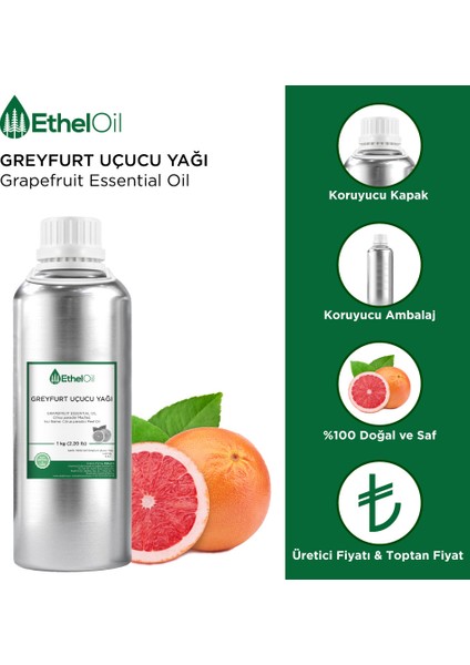 Greyfurt Uçucu Yağı - Etheloil - 1 kg - %100 Saf ve Doğal Uçucu Yağ - Üretici Firma, Yüksek Kalite – Grapefruit Essential Oil - Citrus Paradisi Macfad.