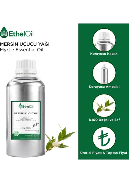 Mersin Uçucu Yağı - Etheloil - 500 gr - %100 Saf ve Doğal Uçucu Yağ - Üretici Firma, Yüksek Kalite, Toptan Satış - Myrtle Essential Oil - Myrtus Communisl.