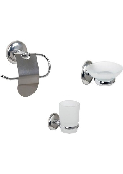 Banyo Aksesuarı 3 Lü Set Tuvalet Kağıtlıgı +Sabunluk + Diş Fırçalık Duvara Monte
