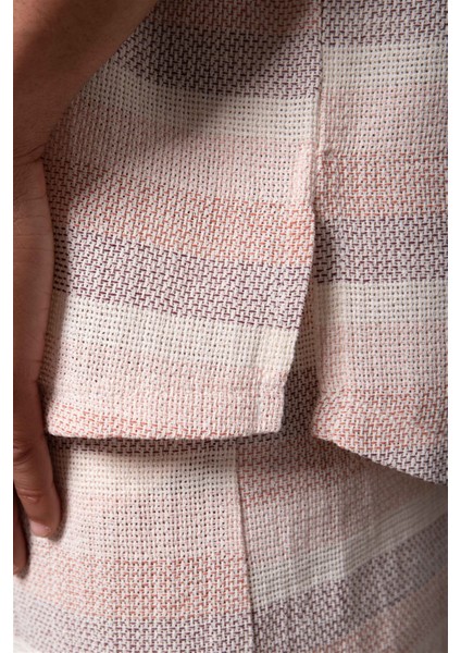 Oversize Çizgili Kısa Kollu Gömlek R1 Pembe