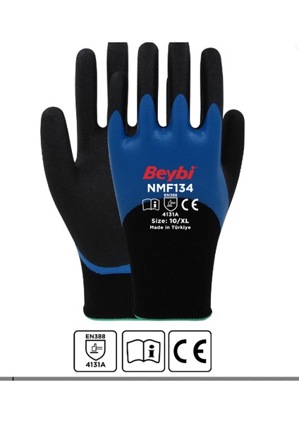 NMF134 10Beden 12li Double Mikro Köpük 3-4 Nitril Kaplı Polyester Örgü Eldiven