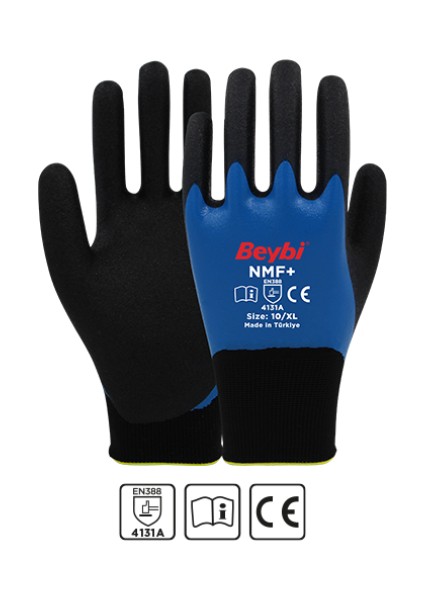 Nmf+ 10 Beden 12'li Double Mikro Köpük Tam Nitril Kaplı Polyester Örgü Eldiven
