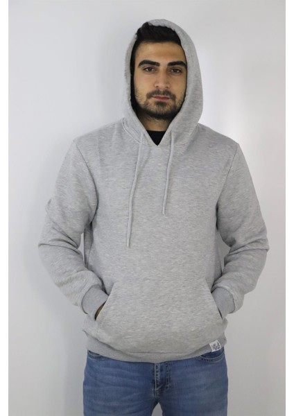 22-6299 Erkek Gri Kanguru Cepli Sweatshirt