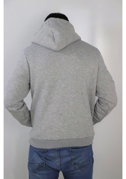 22-6299 Erkek Gri Kanguru Cepli Sweatshirt