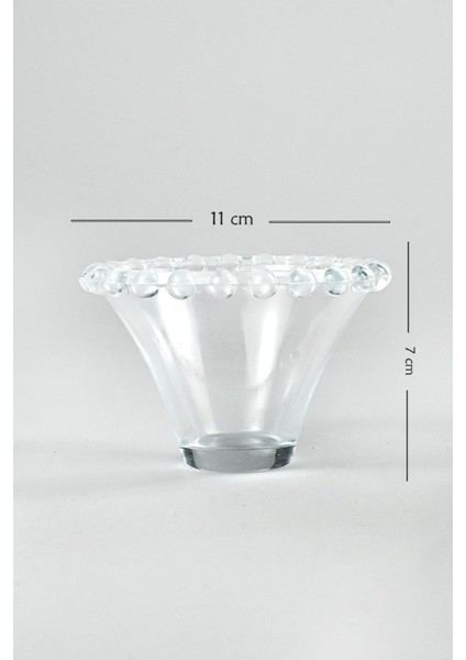 1 Adet Boncuk Kenar Cam Sosluk Çerezlik Sunumluk Şeffaf 11X7 cm Tekli indirimleri