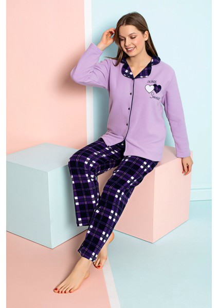 Kışlık Kadın Gömlek Polar Pijama Takımı- Kadın Düğmeli Polar Pijama Takımı