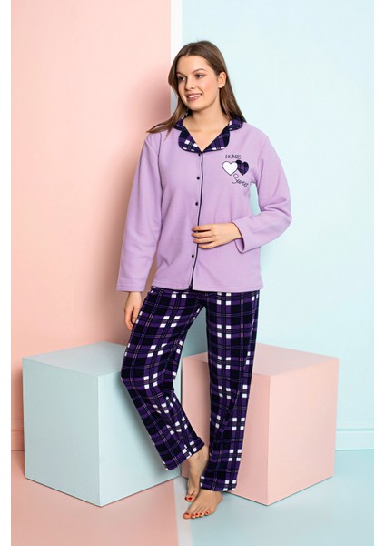 Kışlık Kadın Gömlek Polar Pijama Takımı- Kadın Düğmeli Polar Pijama Takımı fiyatları