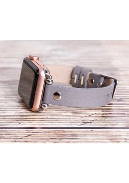 Apple Watch Uyumlu Deri Kordon 38-40-41MM St Rst9 Gri modelleri
