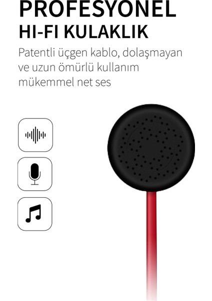 Mikrofonlu Kulak İçi Duyarlılık 110+3dB xiaomi,huawei,IOS,samsung uyumlu Kırmızı-Siyah Telefon Kulaklığı EM-113