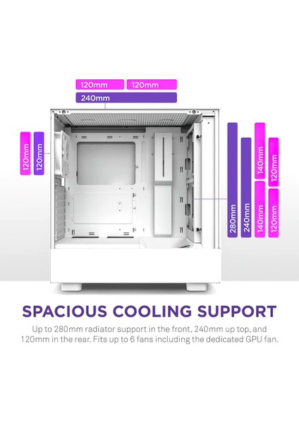 H5 Flow CC-H51FW-01 2X120MM Mesh Temperli Cam USB Type-C Beyaz E-Atx Mid-Tower Gaming (Oyuncu) Kasası