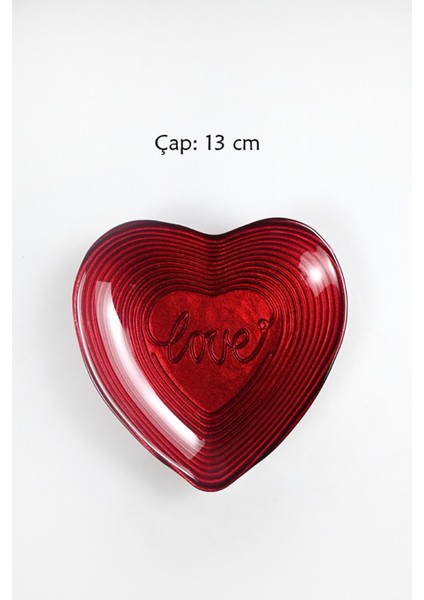 Sevgililer Günü Love Kalp Tabak Cam Çerezlik Sunumluk Dekoratif Tabak 13 cm modelleri
