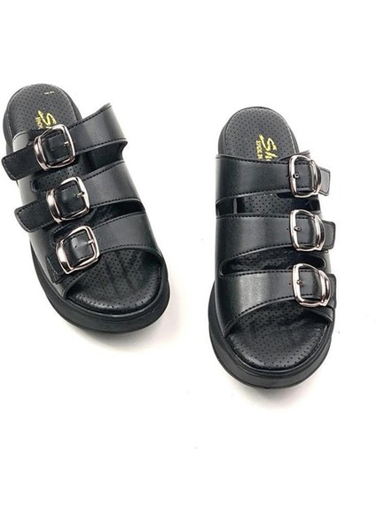 Kadın Siyah Mazer Konfor Ortopedik Taban Tokalı Terlik modelleri