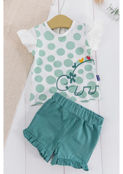 Puantiyeli Dino Figürlü 2'li Yazlık Kız Bebek Takım10
