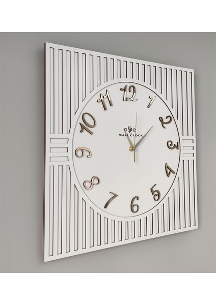 Kare Çizgi Desenli Türkçe Rakam Dekoratif 50X50CM Duvar Saati