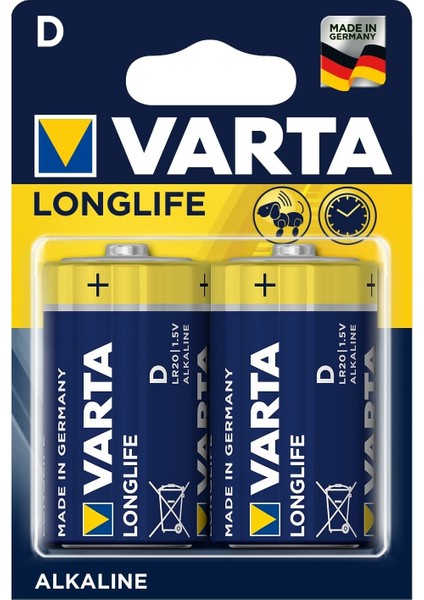 Longlife 1.5V D Alkalin Büyük Boy Pil 2'li 4120-2