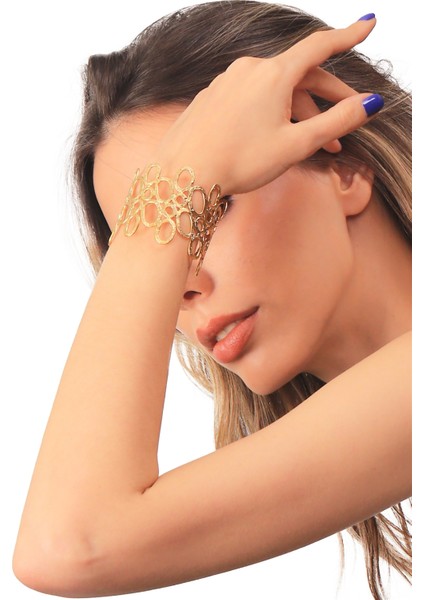 Kadın Mat Altın Kaplama Ayarlanabilir Açık Band Geometrik Oval Kelepçe Tarz Geniş Bileklik