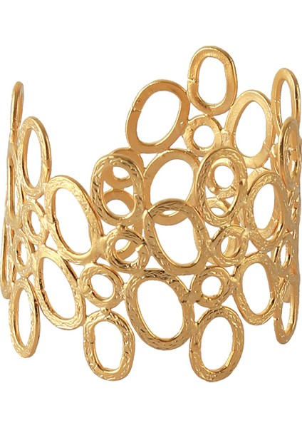 Kadın Mat Altın Kaplama Ayarlanabilir Açık Band Geometrik Oval Kelepçe Tarz Geniş Bileklik indirimleri