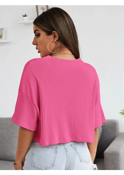 Kadın Oversize Penye Crop Bluz