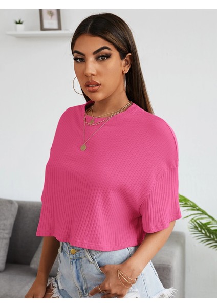 Kadın Oversize Penye Crop Bluz