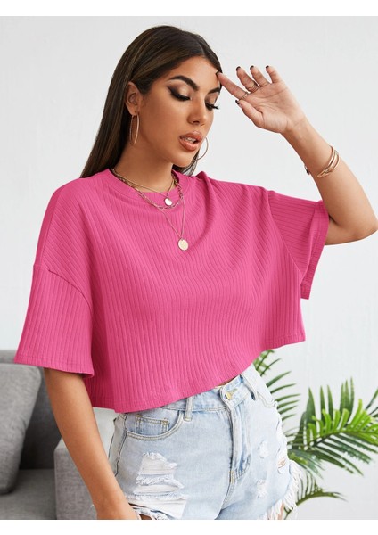 Kadın Oversize Penye Crop Bluz