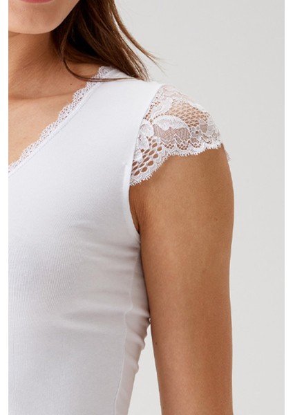 2'li Siyah Beyaz 1027 Dantelli V Yaka Body Atlet Set indirimleri