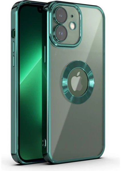 iPhone 12 Kılıf 5d Kamera ve Lens Korumalı Plating Logo Cut Arkası Şeffaf Silikon Case