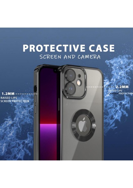 iPhone 12 Kılıf 5d Kamera ve Lens Korumalı Plating Logo Cut Arkası Şeffaf Silikon Case