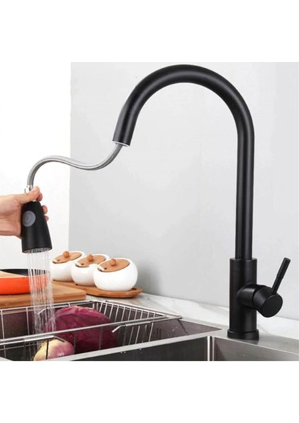 2 Fonksiyonlu Spiralli Siyah Mutfak Eviye Musluğu Çeşmesi Bataryası Sıcak Soğuk Çift Su Girişli fiyatları