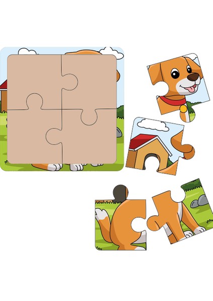 4'lü Puzzle Köpek Ilk Puzzlem Çocuklar Için Eğitici-Öğretici Ahşap 4 Parça