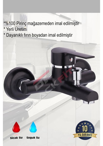 10 Yıl Garantili Delta Siyah Aç Kapa Çift Su Girişli Banyo Bataryası Sürgülü Duş Seti Duş Başlığı