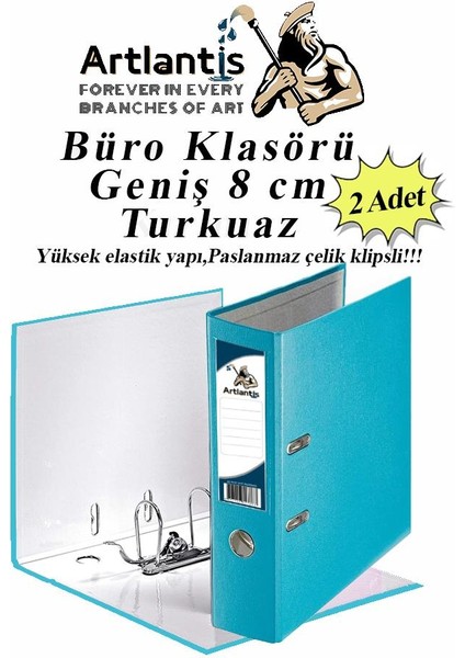 Büro Klasörü Turkuaz Geniş 2 Adet Plastik Geniş Turkuaz Klasör Halkalı Paslanmaz Çelik Klipsli 2 Adet