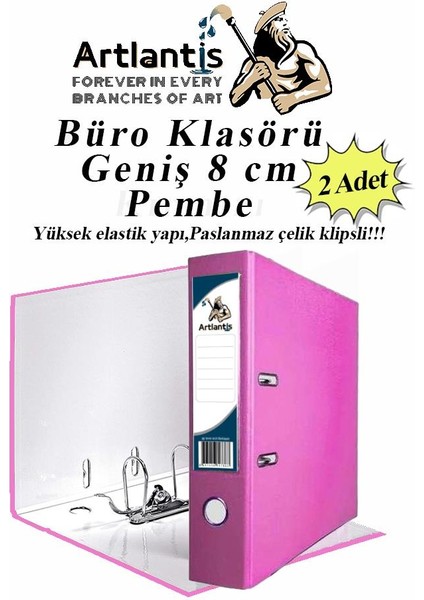Büro Klasörü Pembe Geniş 2 Adet Plastik Geniş Pembe Klasör Halkalı Paslanmaz Çelik Klipsli 2 Adet