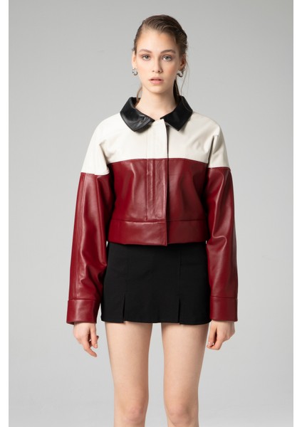 WM053 Crop Gerçek Deri Kadın Mont