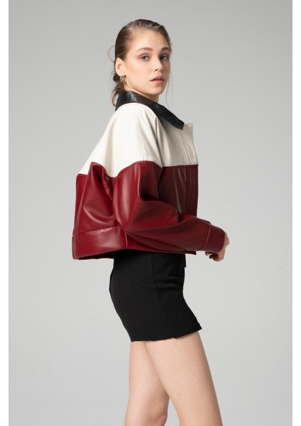 WM053 Crop Gerçek Deri Kadın Mont indirimleri