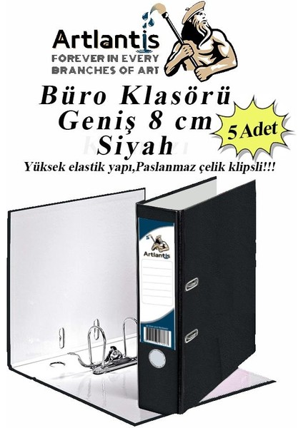 Büro Klasörü Siyah Geniş 5 Adet Plastik Geniş Siyah Klasör Halkalı Paslanmaz Çelik Klipsli 5 Adet