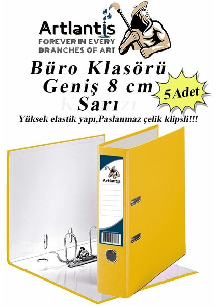 Büro Klasörü Sarı Geniş 5 Adet Plastik Geniş Sarı Klasör Halkalı Paslanmaz Çelik Klipsli 5 Adet