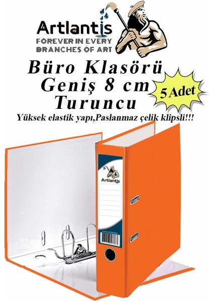 Büro Klasörü Turuncu Geniş 5 Adet Plastik Geniş Turuncu Klasör Halkalı Paslanmaz Çelik Klipsli 5 Adet